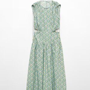 Mango blue & green printed dress with openings
